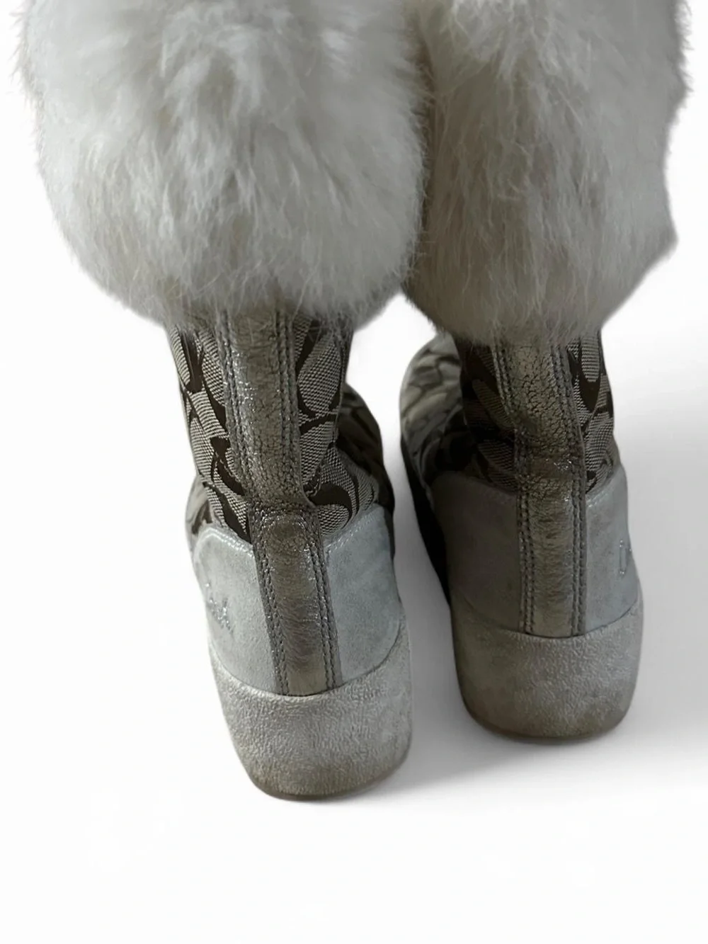 Coach Faith Fur Trimmed Winter Boots in Monogram Pattern
